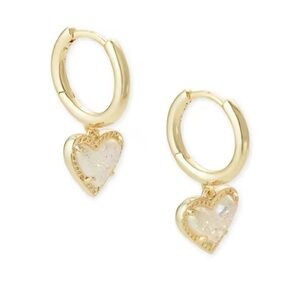 Gold Iridescent White Sequin Heart Hoop Dangle earrings